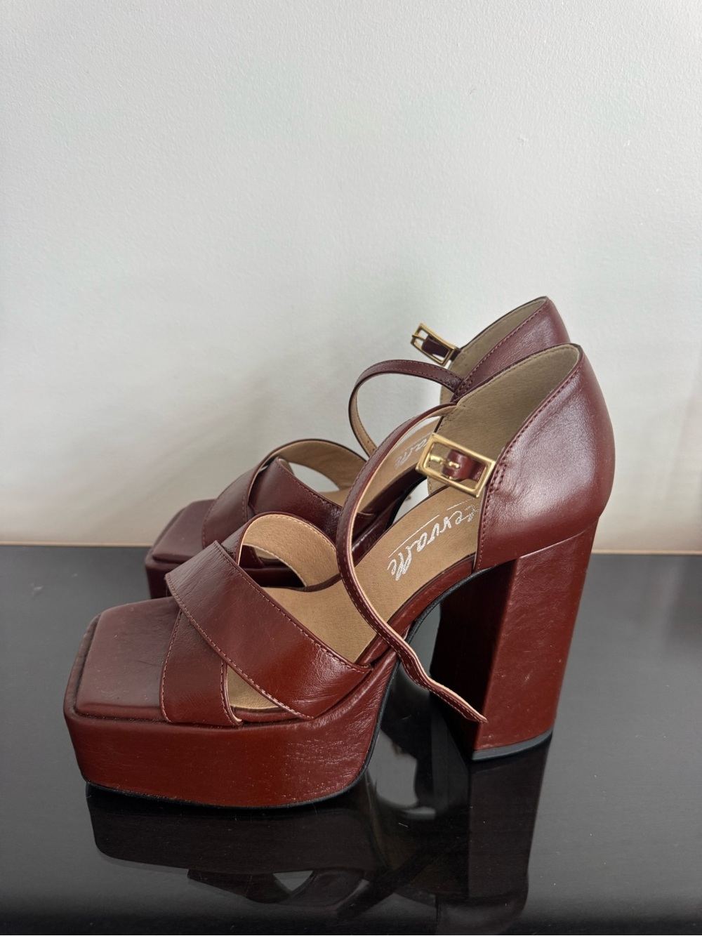 Platform Block Heel Sandals in Brown